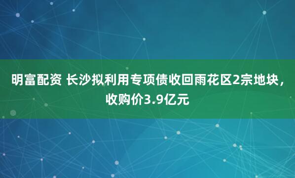 明富配资 长沙拟利用专项债收回雨花区2宗地块，收购价3.9亿元